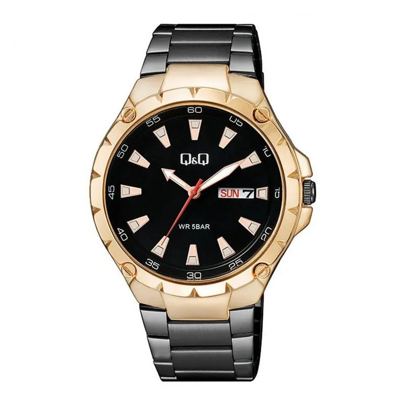 Q&Q - Reloj Q&q A216j412y Negro Pavonado Hombre Acero + Estuche