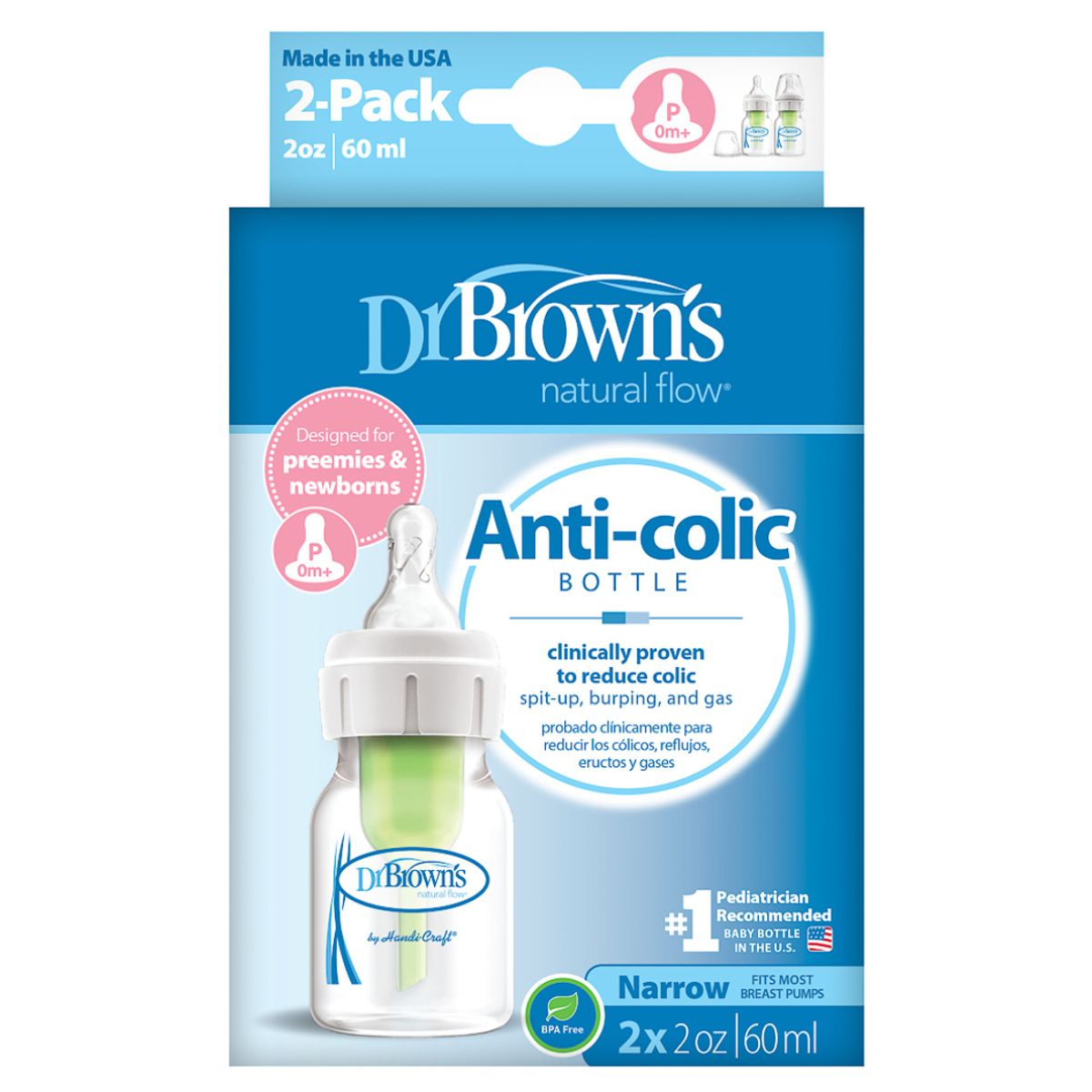 DR BROWNS - Tetero 2 Oz Bebé Pematuro Boca Estandar Set x 2 - Caja Averiada