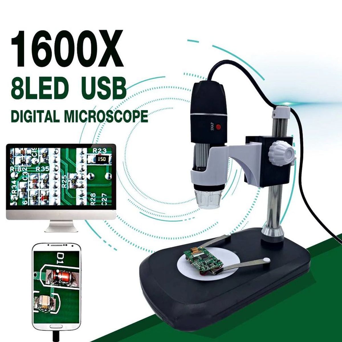 GENERICO - Microscopio 1600x Con Base Capilografo Usb Led