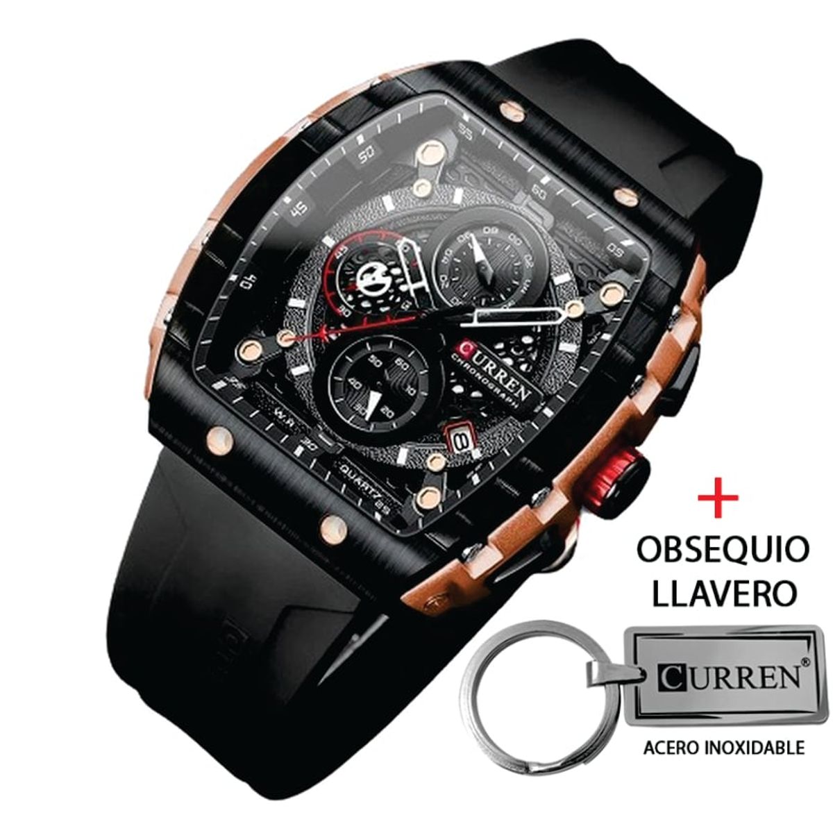 CURREN - Reloj Curren 8442 Cronografos Correa De Silicona Mas Llavero