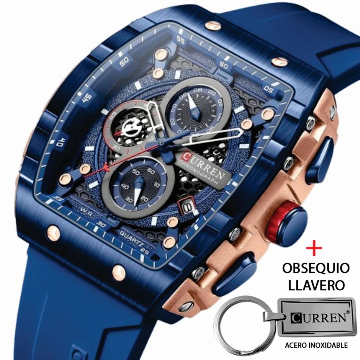 CURREN - Reloj Curren 8442 Cronografos Correa De Silicona Mas Llavero