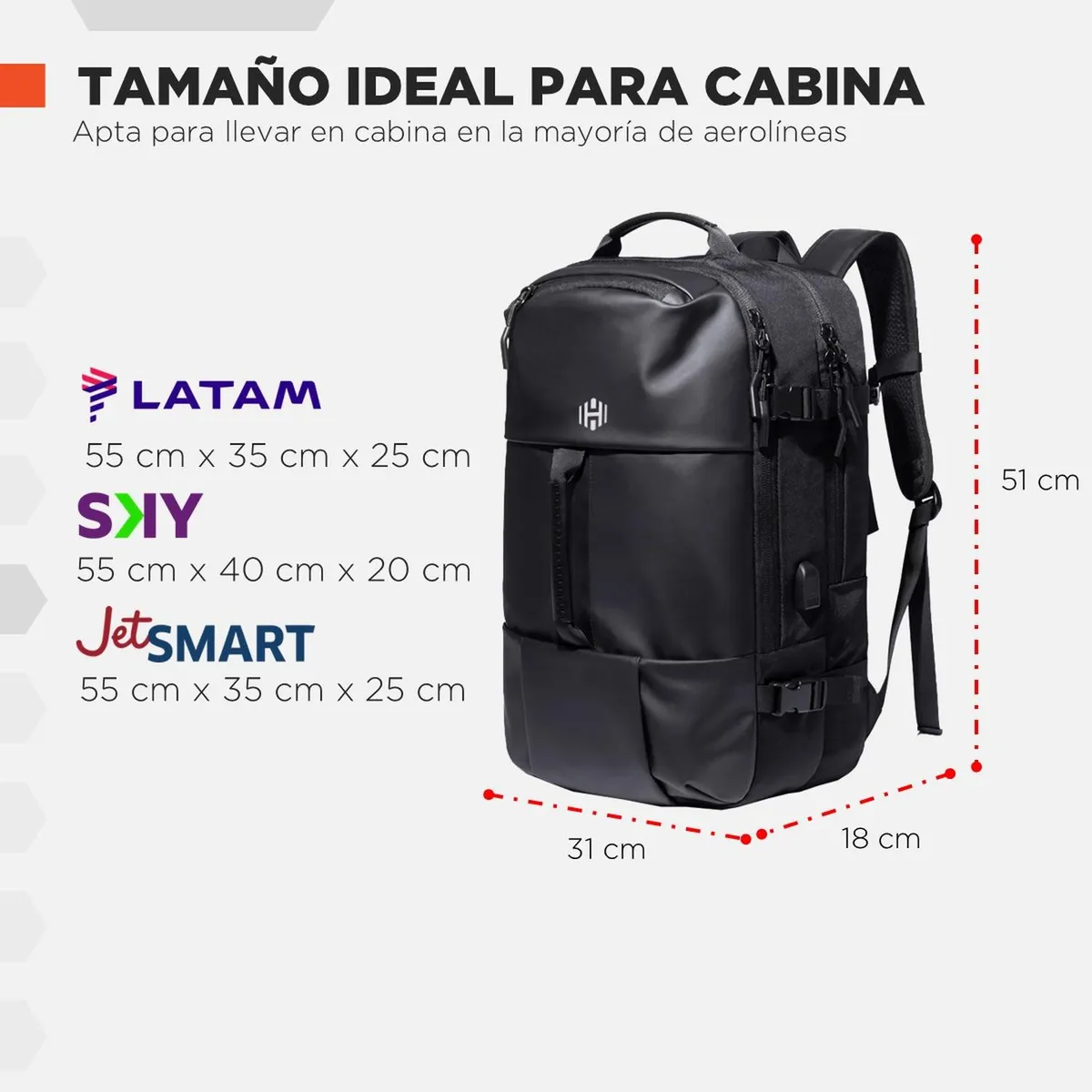 LINKON - Morral Bolso Maleta De Viaje Portatil Impermeable 28l + USB