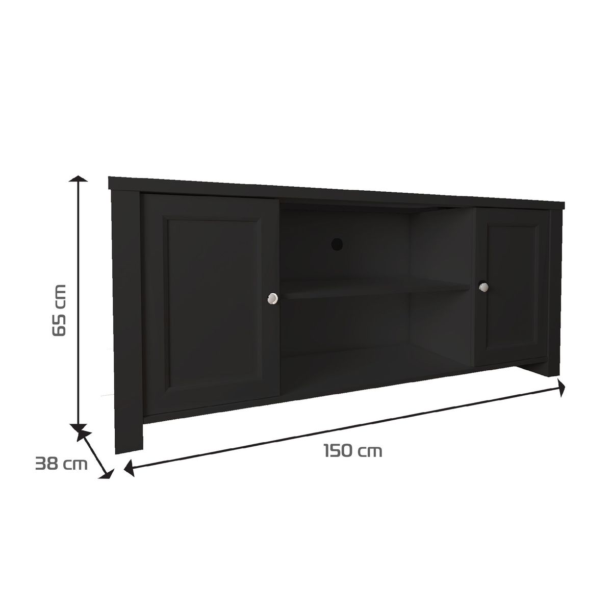 BERTOLINI - Mueble para tv de hasta 65 en MDP 150cm Classic Negro