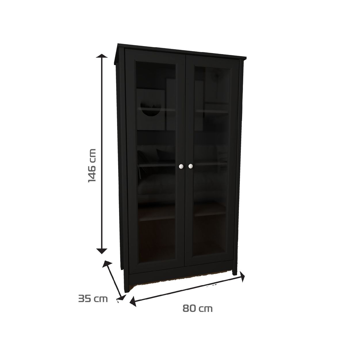 BERTOLINI - Mueble Vitrina 80cm en MDP 2 puertas Negro