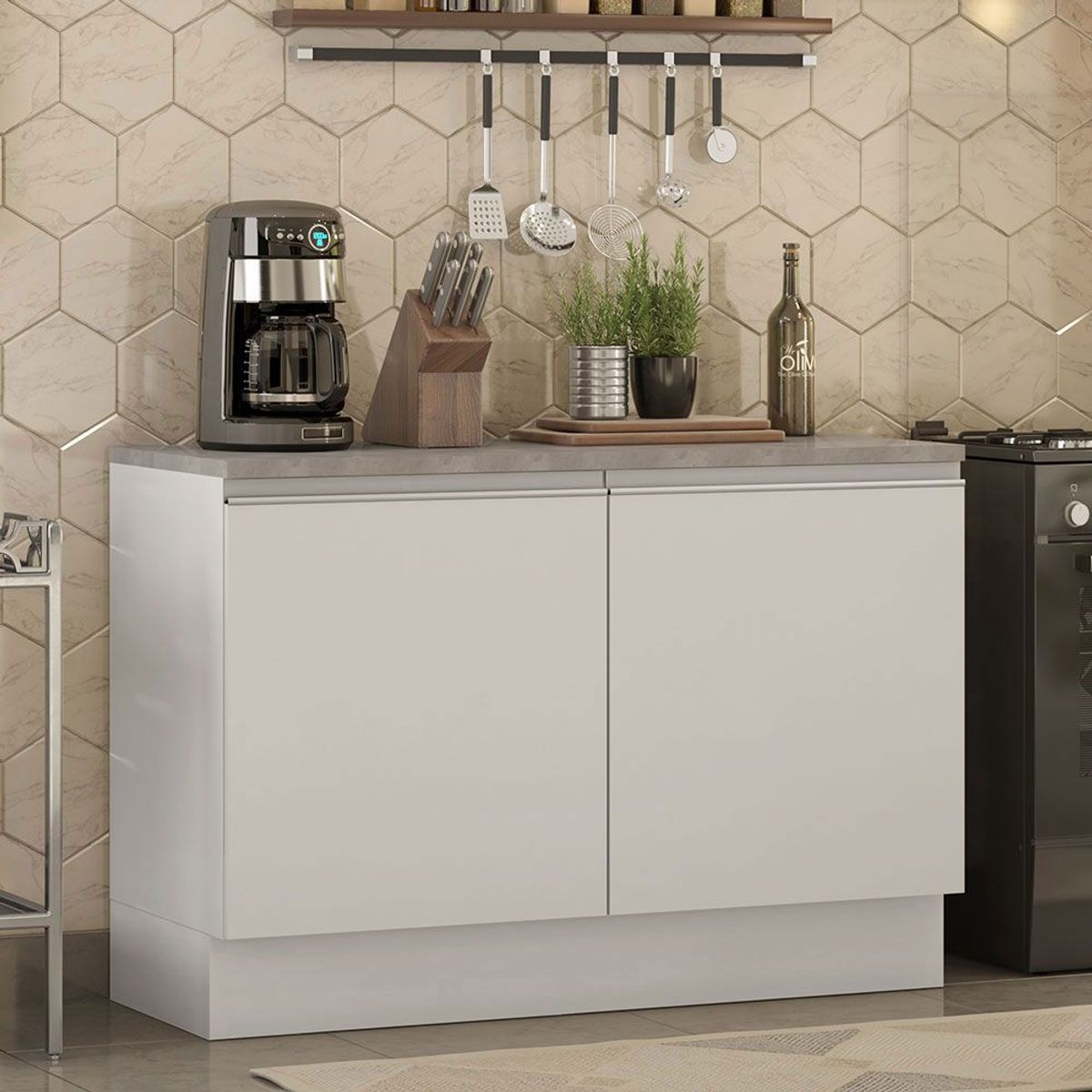 MADESA - Mueble de Cocina Bajo Glamy 1.20 m 2 Puertas con Encimera Blanco