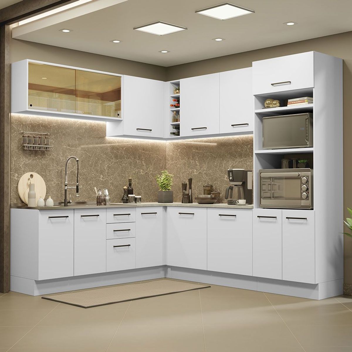 MADESA - Cocina Integral de Esquina Agata 4.60 m Blanco 01