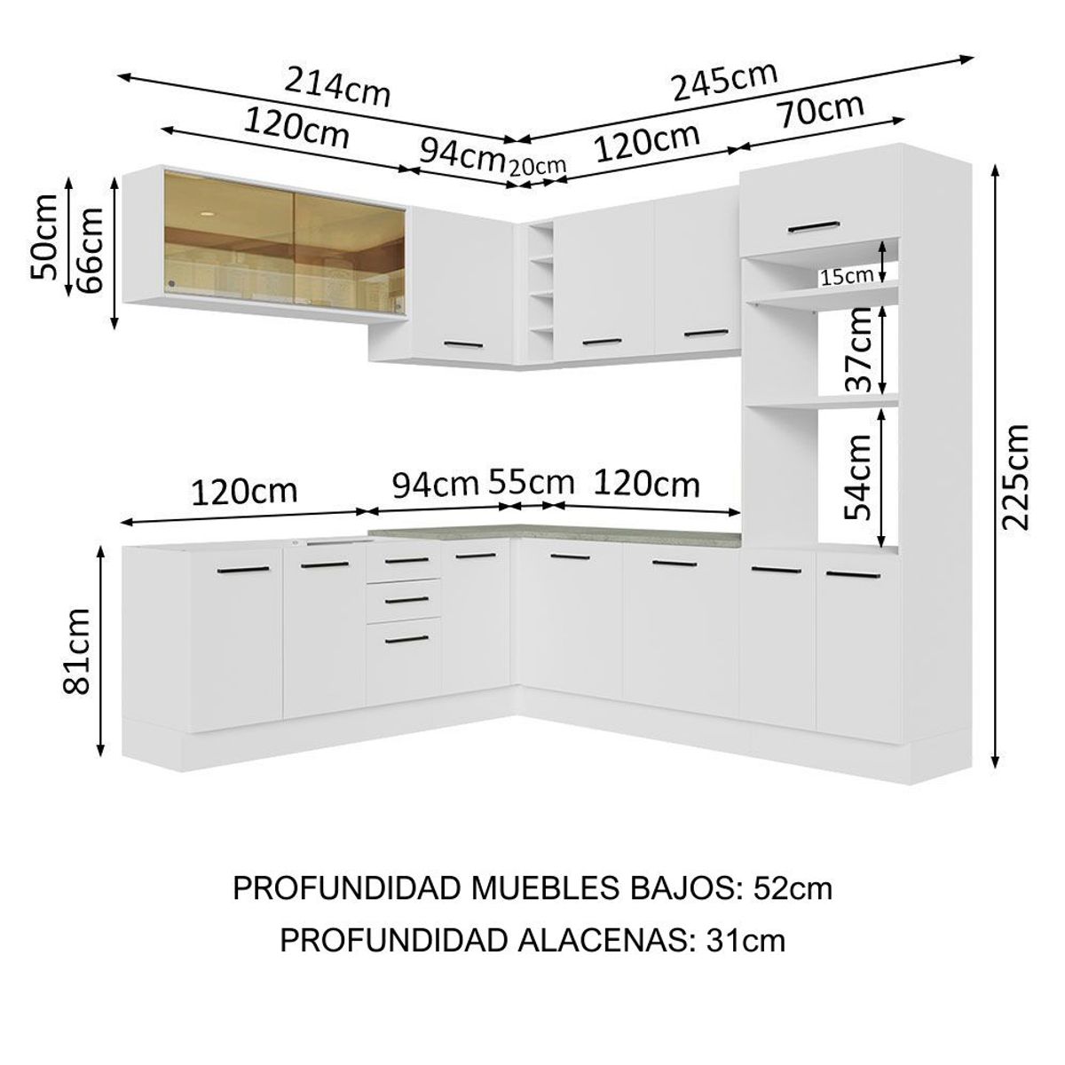 MADESA - Cocina Integral de Esquina Agata 4.60 m Blanco 01