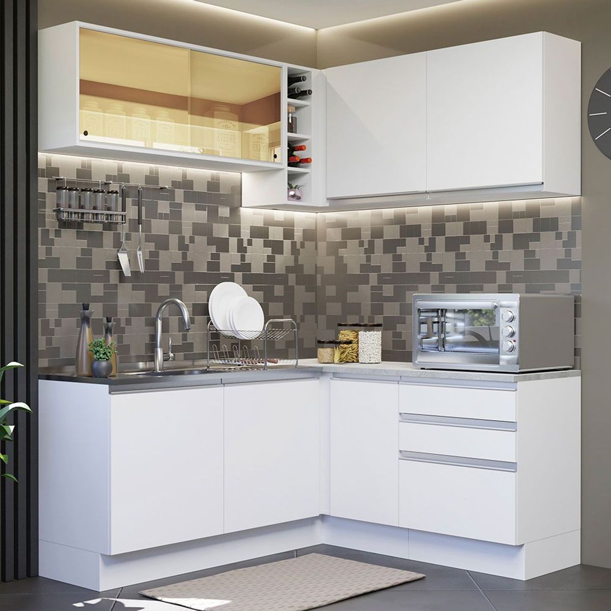 MADESA - Cocina Integral de Esquina Glamy 3.30 m Blanco 02