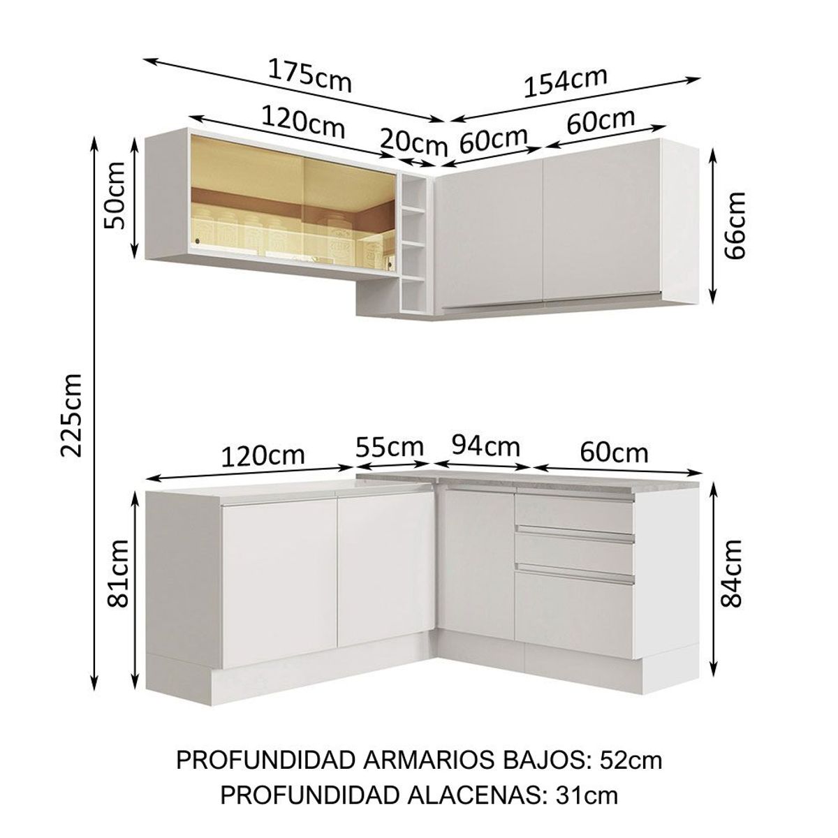 MADESA - Cocina Integral de Esquina Glamy 3.30 m Blanco 02