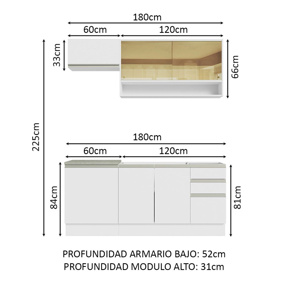 MADESA - Cocina Integral Glamy 1.80 Metros Blanco 08