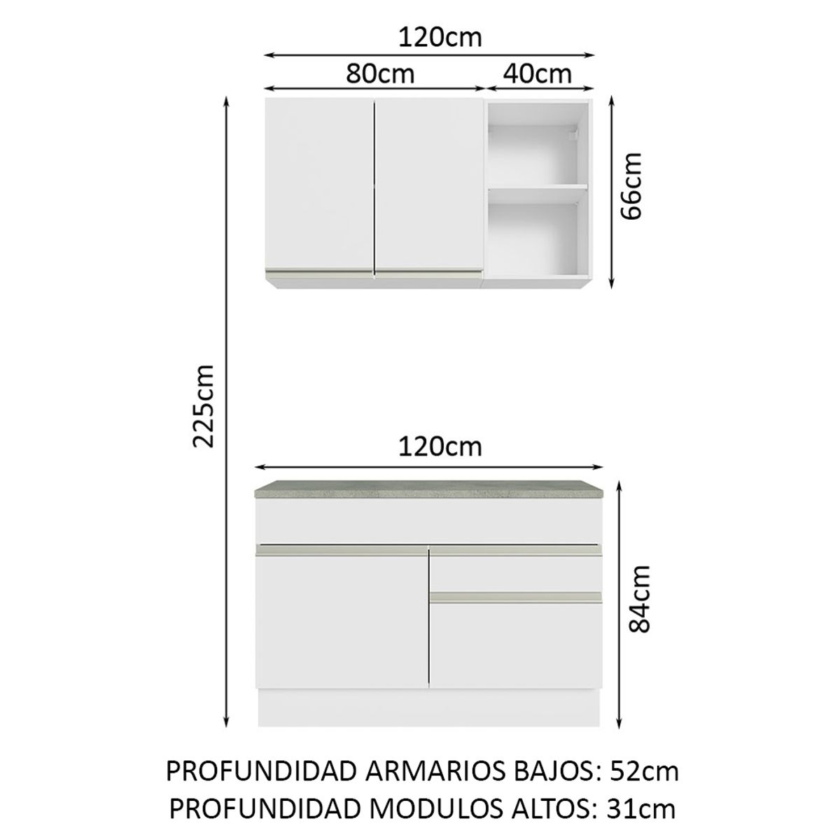 MADESA - Cocina Integral Glamy 1.20 m con Encimera 08