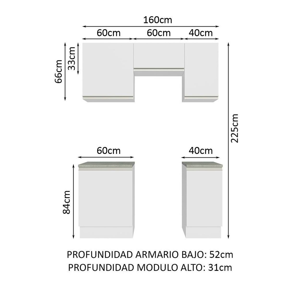 MADESA - Cocina Integral Glamy 1.60 Metros Blanco 07