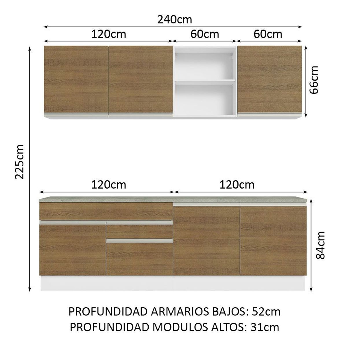 MADESA - Cocina Integral Glamy 2.40 m con Encimeras Blanco/Marrón 06