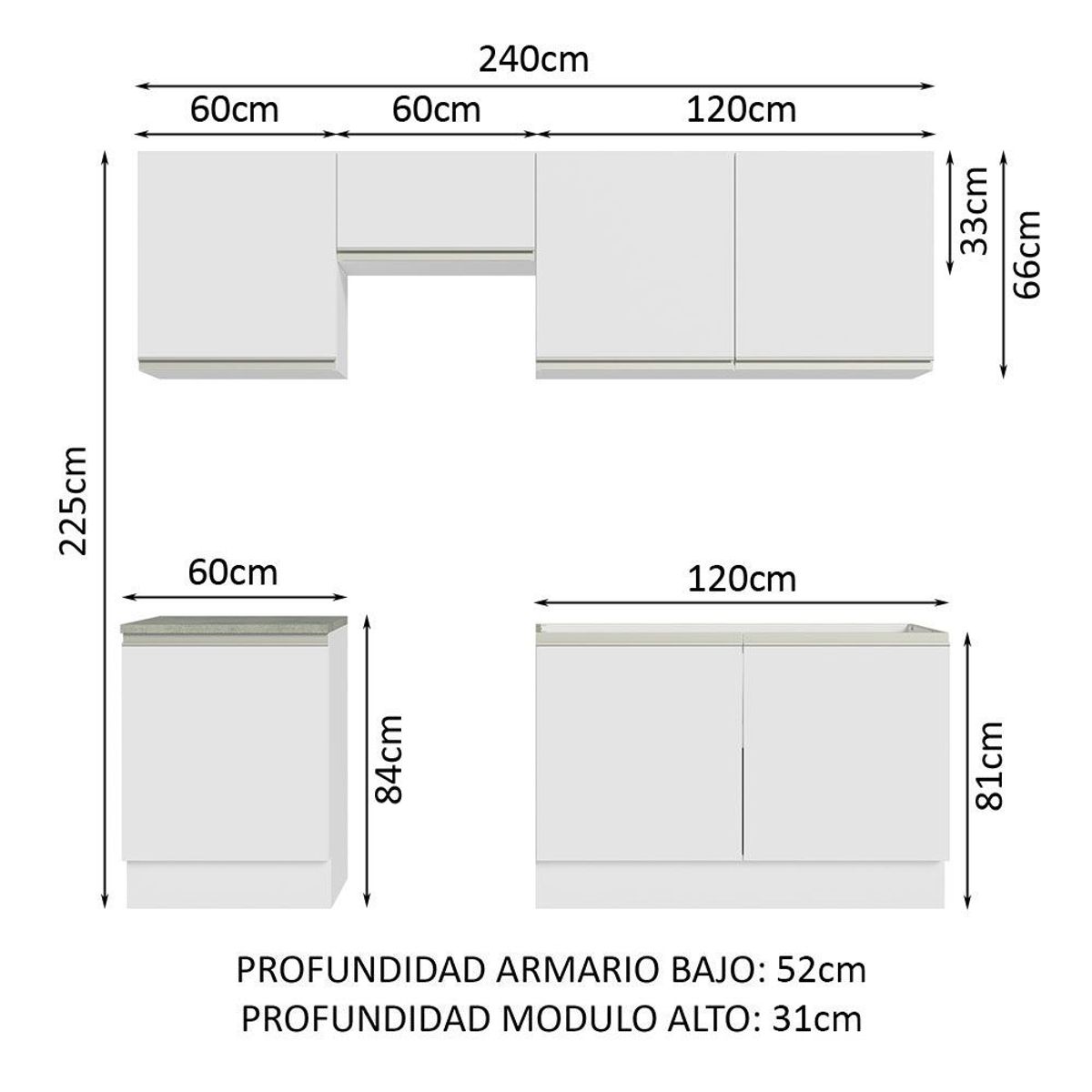 MADESA - Cocina Integral Glamy 2.40 Metros Blanco 09