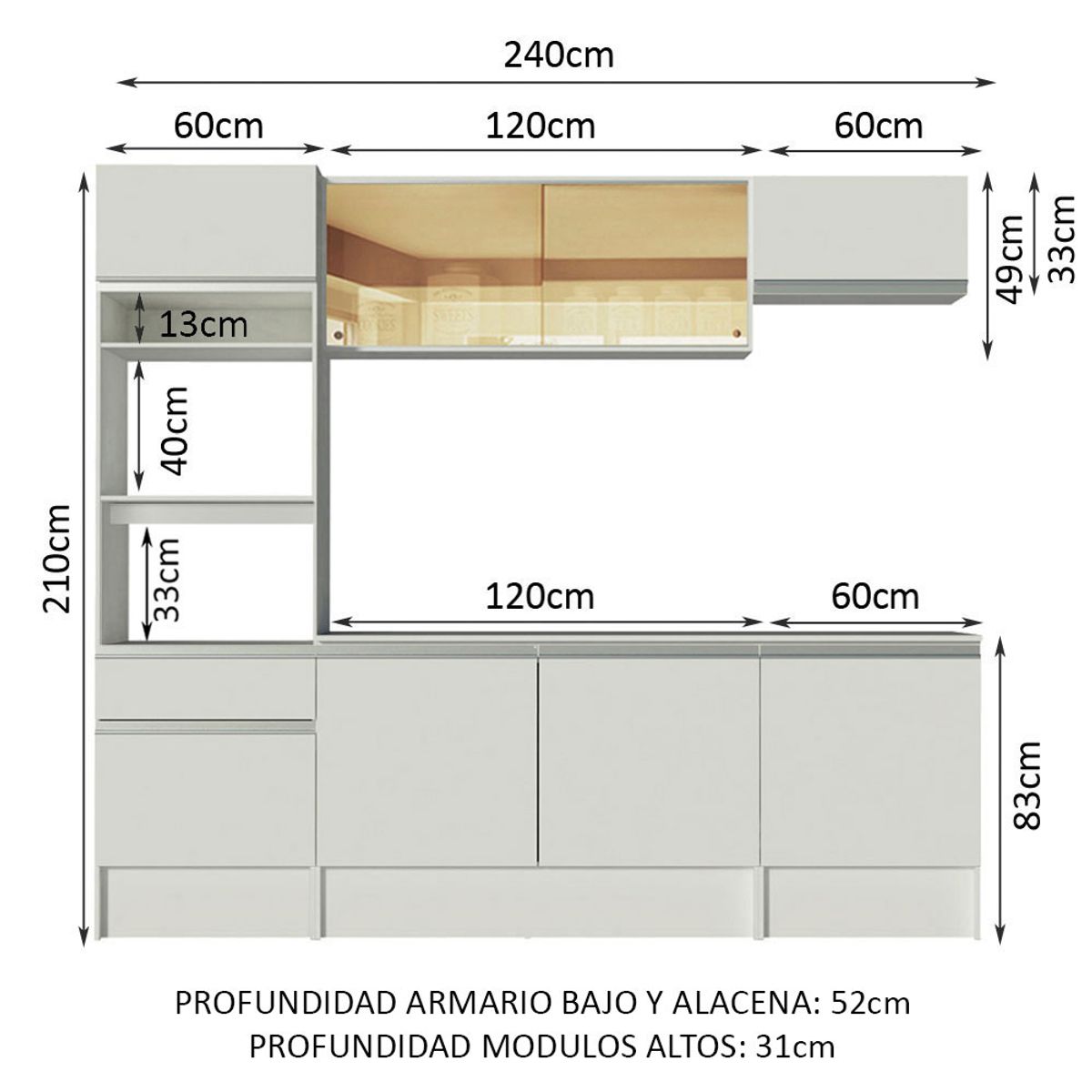 MADESA - Cocina Integral Diamante 2.40 Metros con Encimera