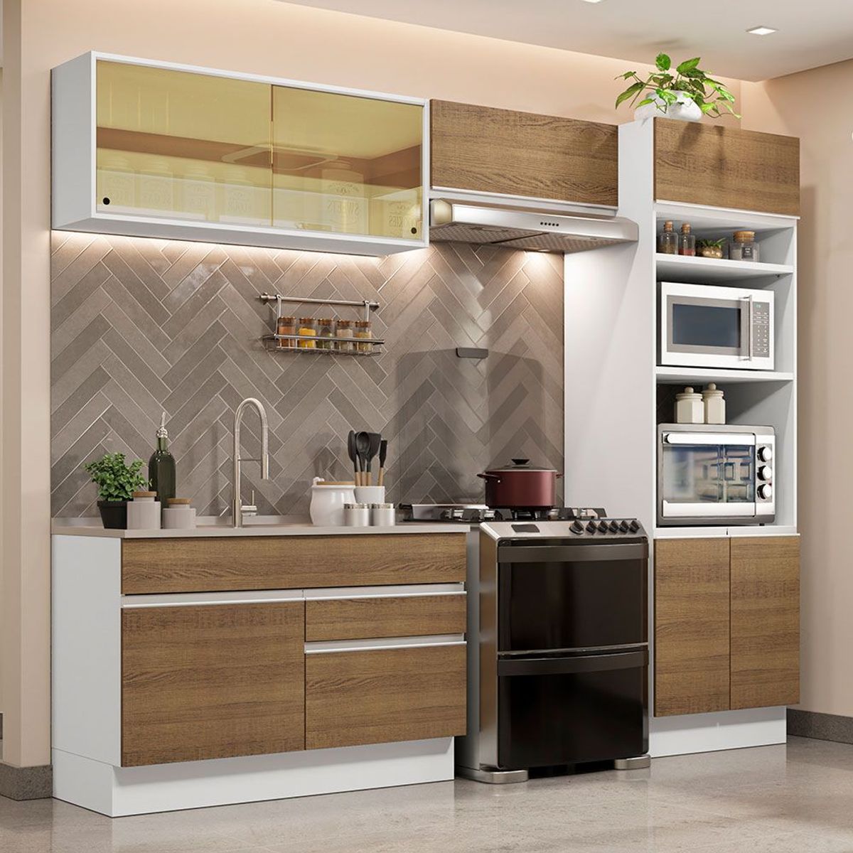 MADESA - Cocina Integral Glamy 2.70 Metros Blanco/Marrón 12