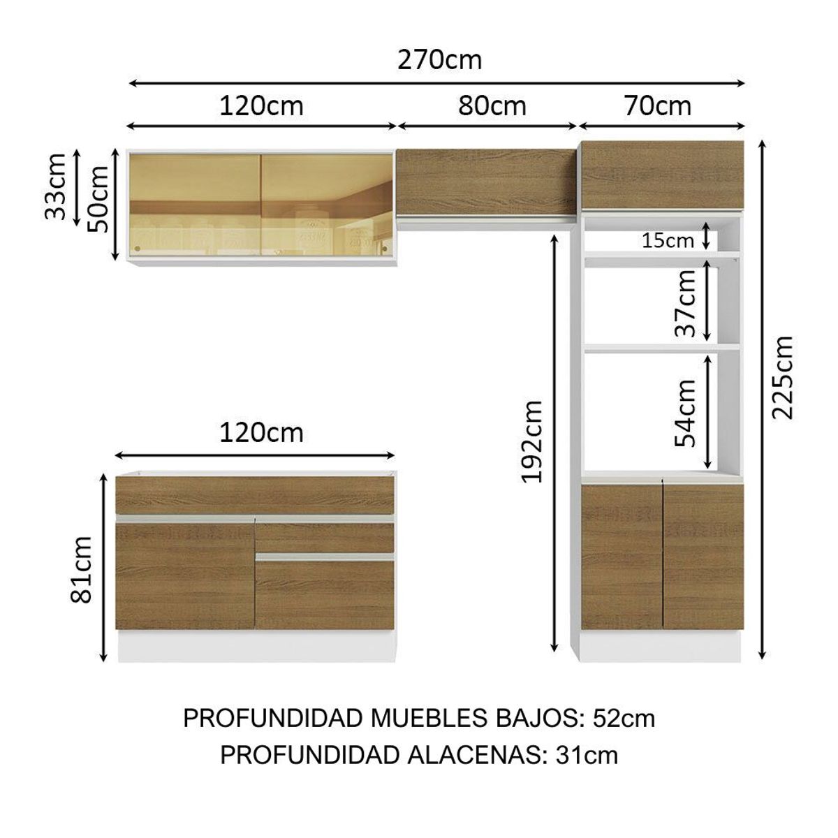 MADESA - Cocina Integral Glamy 2.70 Metros Blanco/Marrón 12