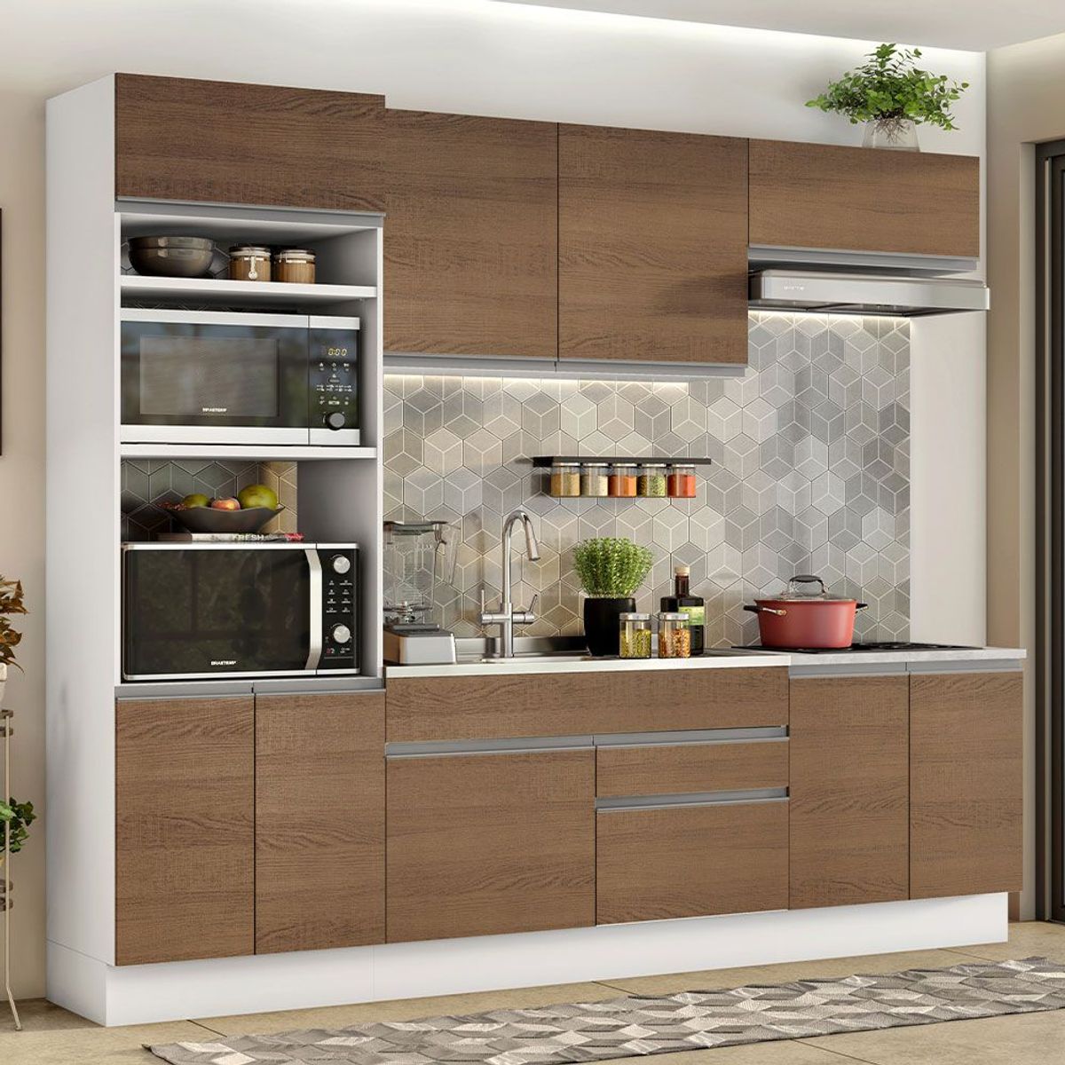 MADESA - Cocina Integral Glamy 2.70 Metros Blanco/Marrón 13