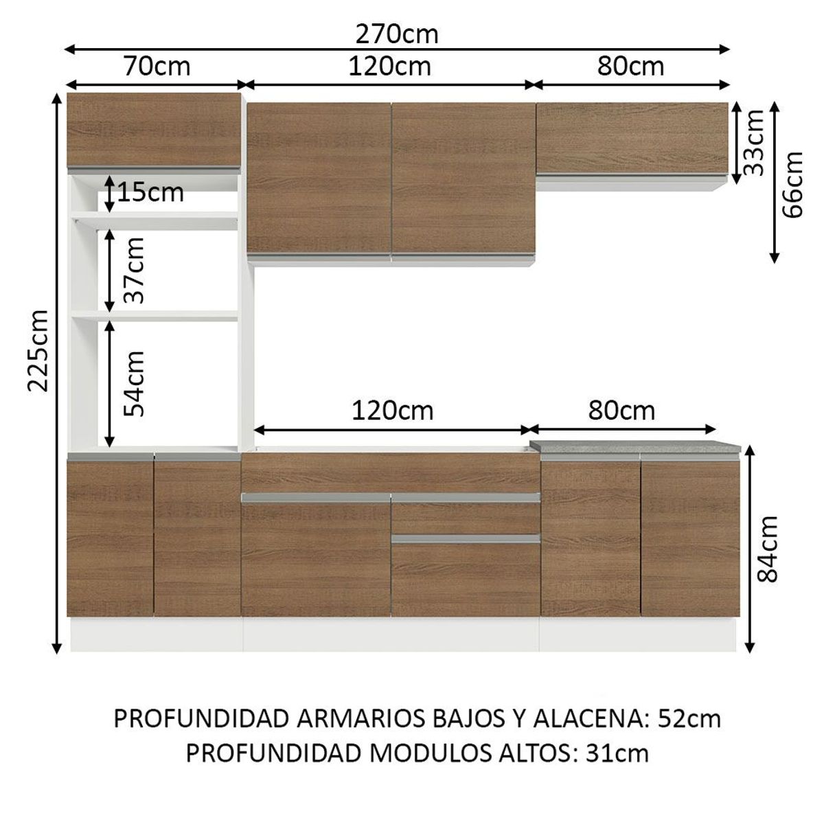 MADESA - Cocina Integral Glamy 2.70 Metros Blanco/Marrón 13