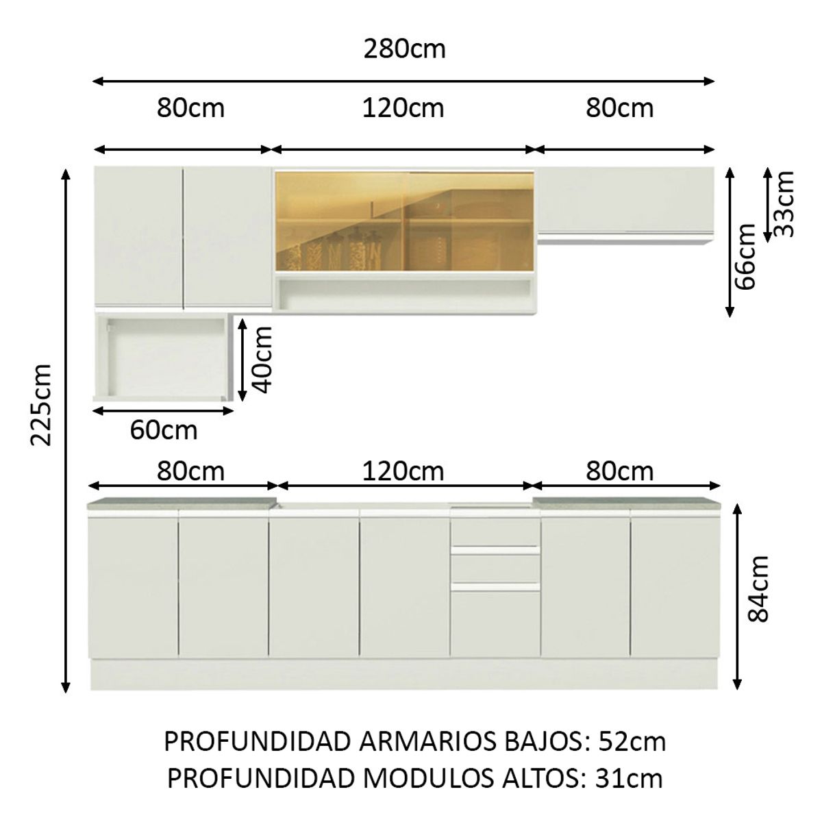 MADESA - Cocina Integral Genova 2.80 Metros Blanco