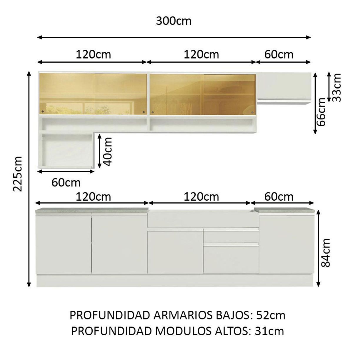 MADESA - Cocina Integral Verona 3.00 Metros Blanco