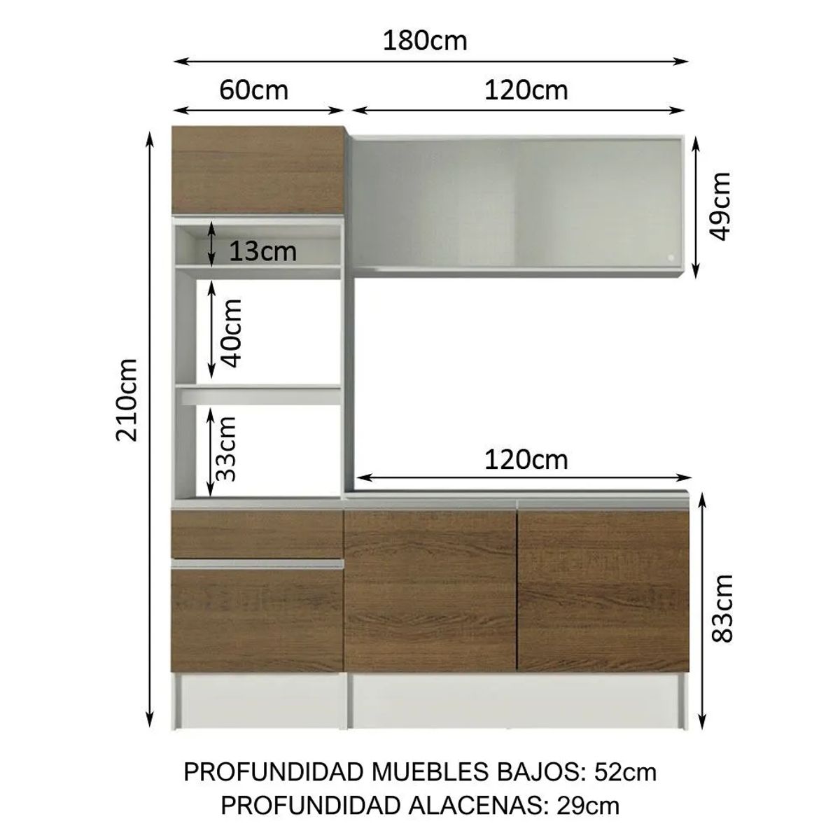 MADESA - Cocina Integral Topazio Pop 1.80 m con Encimera Blanco/Marrón