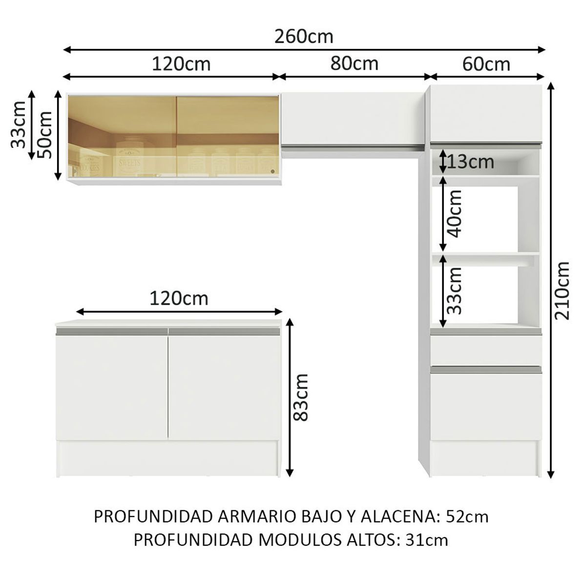 MADESA - Cocina Integral Diamante 2.60 m con Encimera