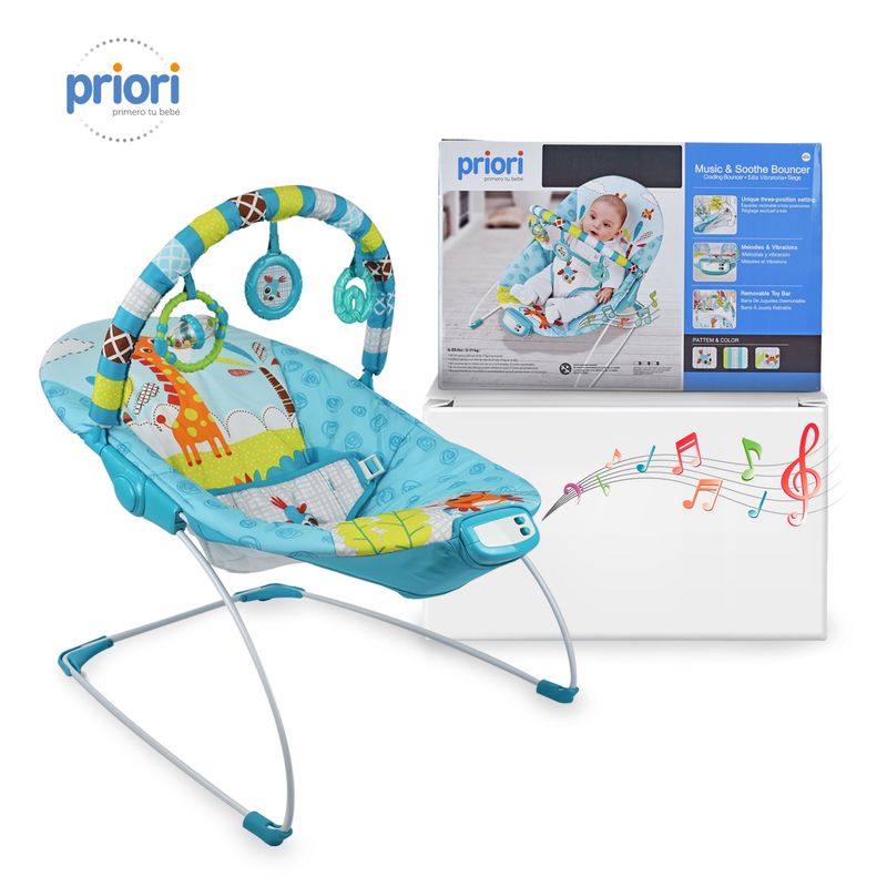 PRIORI - Silla Mecedora Bebé Musical PB2002 Priori Azul