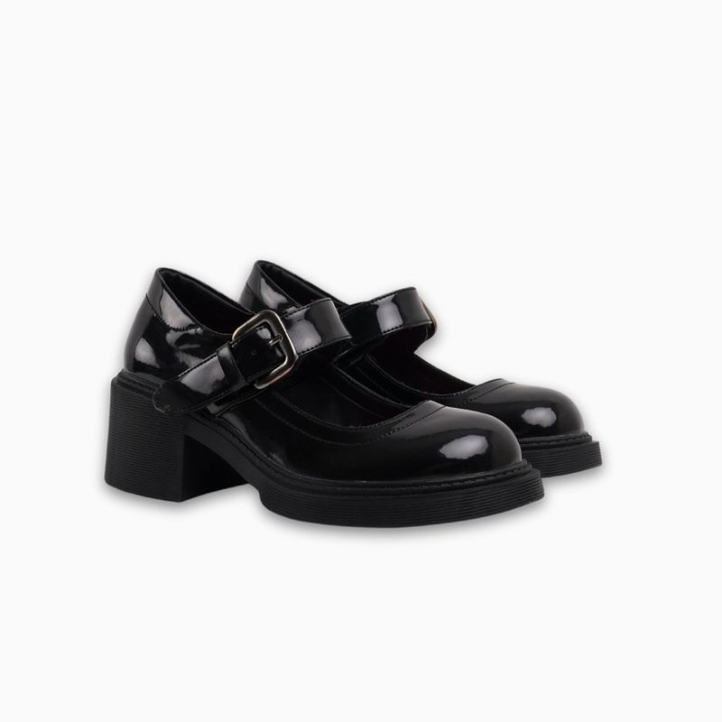 CALZADO ADRENALINA - Mocasín negro brillante con correa mafalda