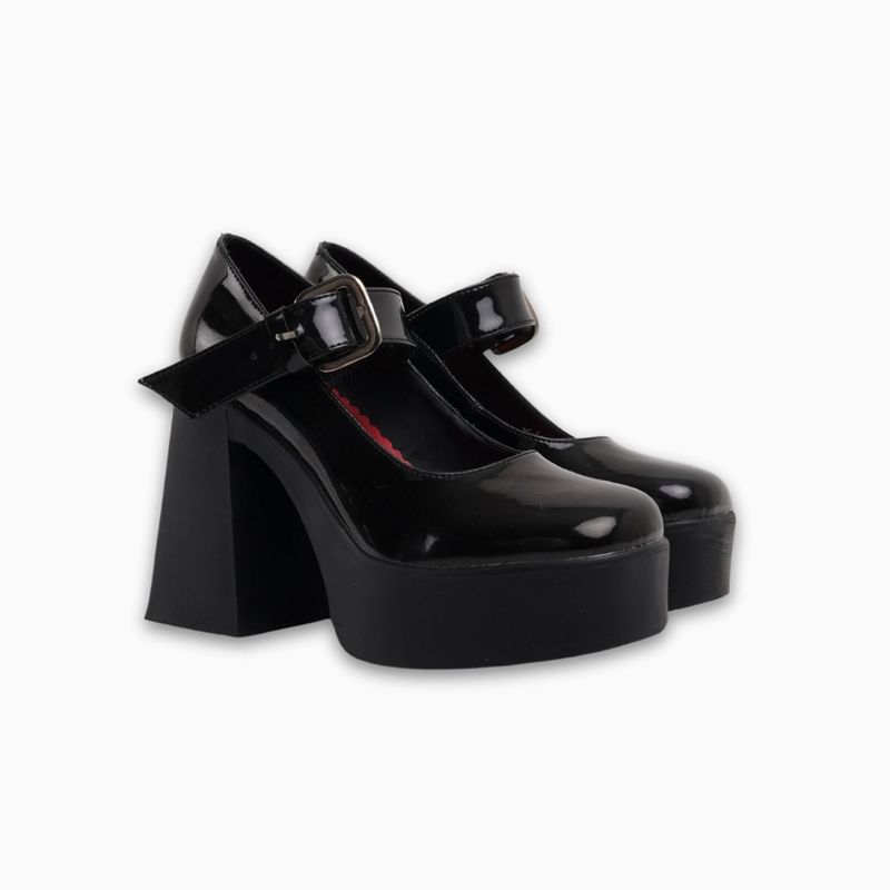 CALZADO ADRENALINA - Mocasin negro charol de tacón florencia