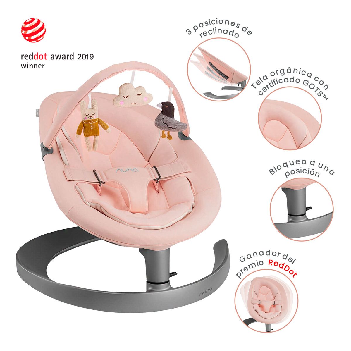 NUNA - Silla Mecedora Bebe Nuna Leaf Grow Peach