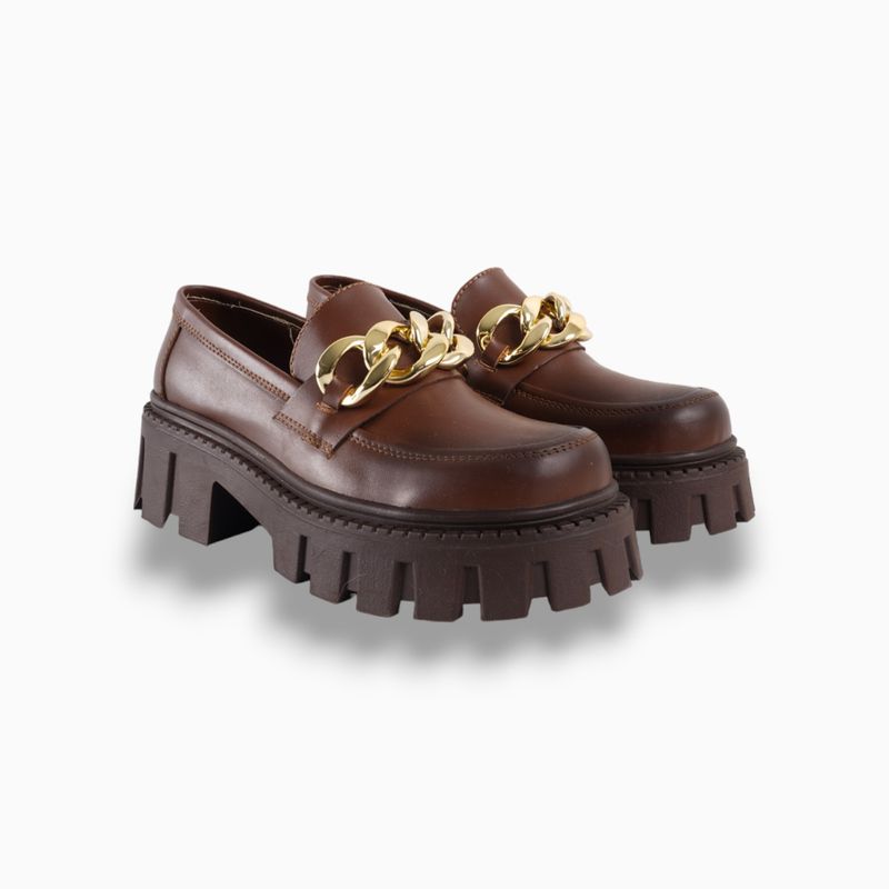 CALZADO ADRENALINA - Mocasines café con cadena dorada naila