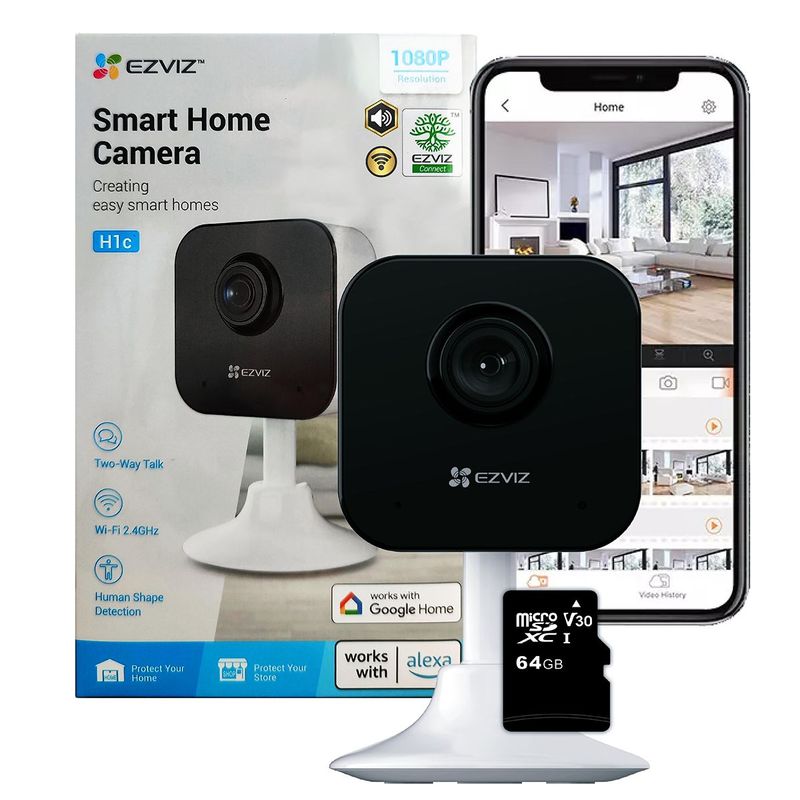 EZVIZ - CÁMARA DE SEGURIDAD WIFI INTELIGENTE EZVIZ 2MP INTERIOR LENTE FIJO+MICRO SD 64GB