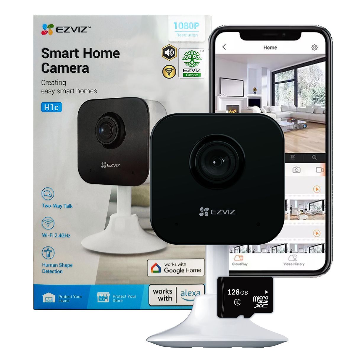 EZVIZ - CÁMARA DE SEGURIDAD WIFI INTELIGENTE EZVIZ 2MP INTERIOR LENTE FIJO+MICROSD128GB