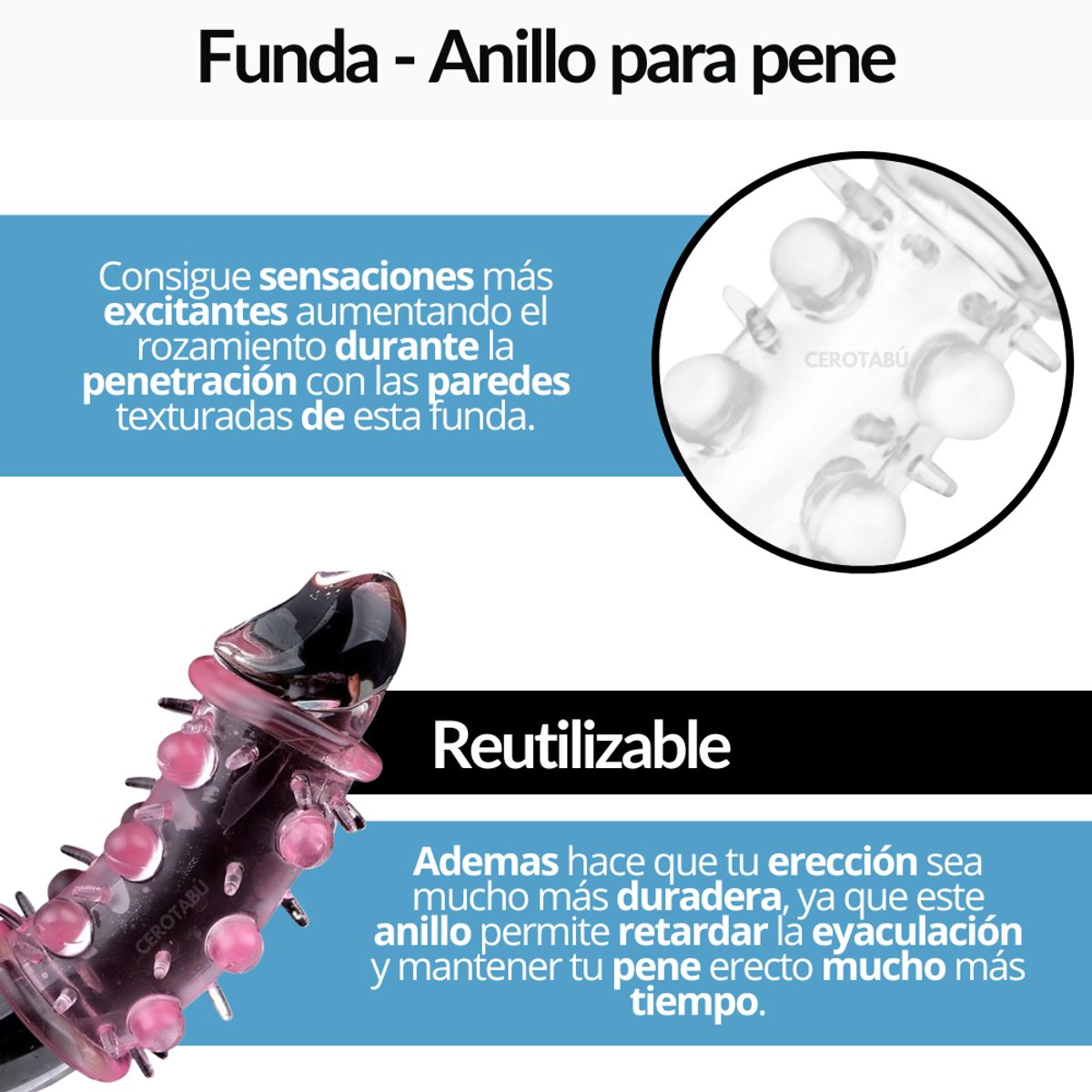 GENERICO - Funda Para Pene Anillo Retardante Con Texturas +grosor