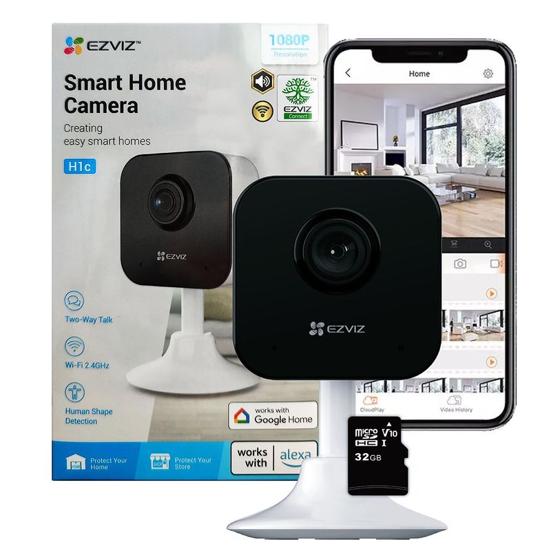 EZVIZ - CÁMARA DE SEGURIDAD WIFI INTELIGENTE EZVIZ 2MP INTERIOR LENTE FIJO+MICROS SD32GB