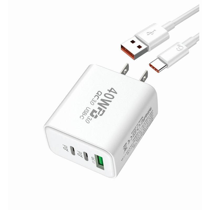 GENERICO - Cargador Carga Rápida 40w Blanco + Cable Usb Tipo C