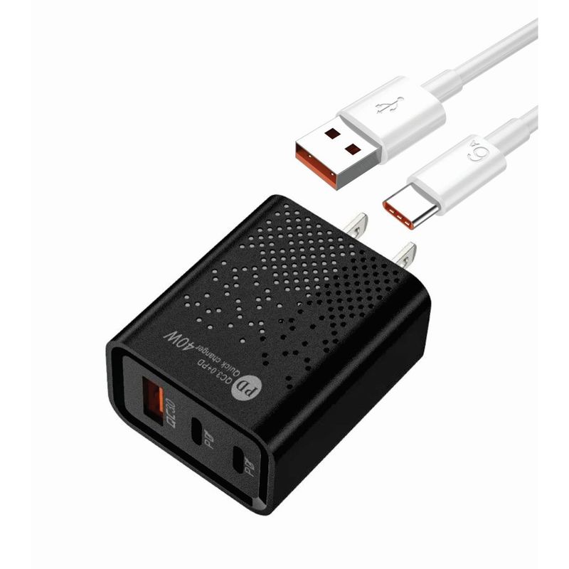 GENERICO - Cargador Carga Rápida 40w Negro + Cable Usb Tipo C
