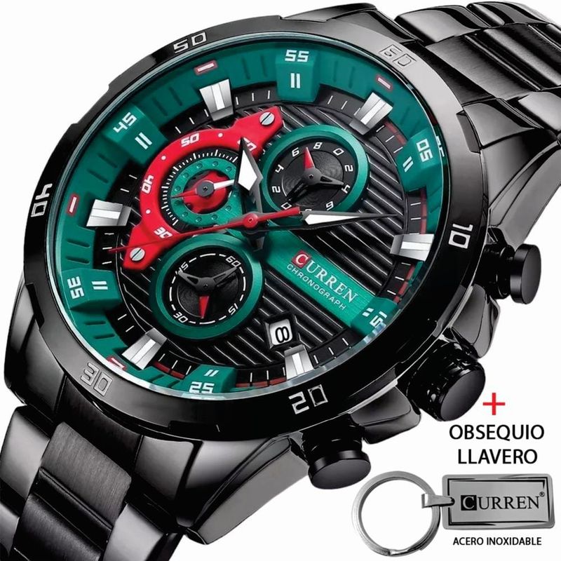 CURREN - Reloj Curren Acero Inoxidable Cronógrafos 8402 Mas Llavero_.