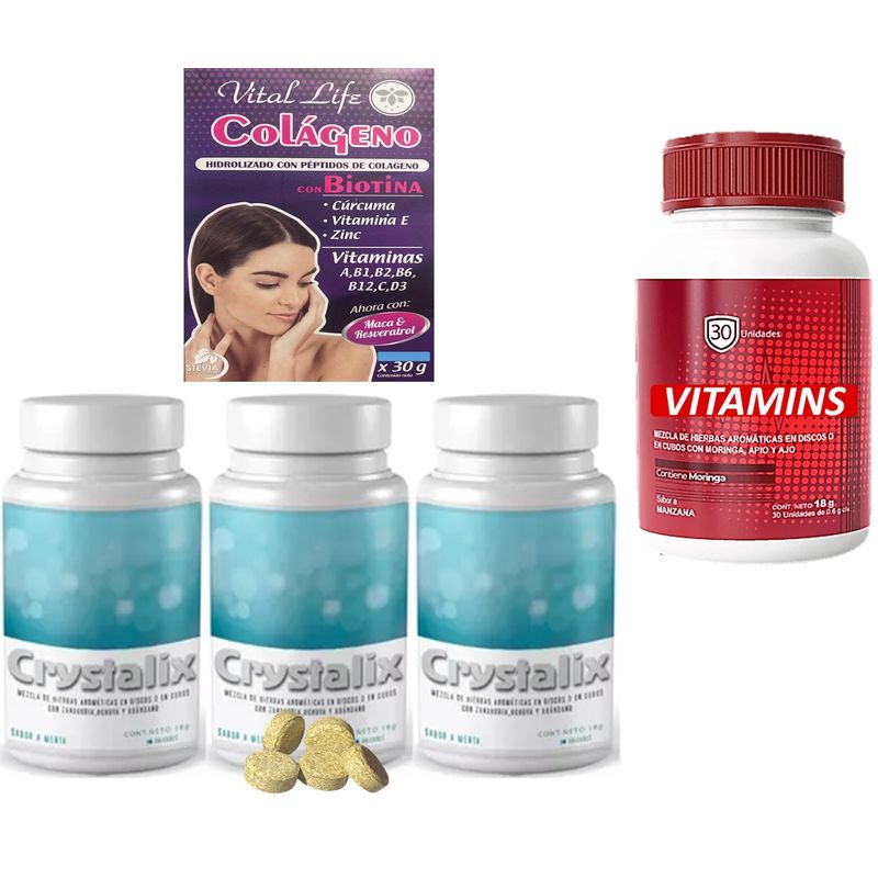 GENERICO - 3 CRYSTALIX 100 % ORIGINAL + COLAGENO + VITAMINAS