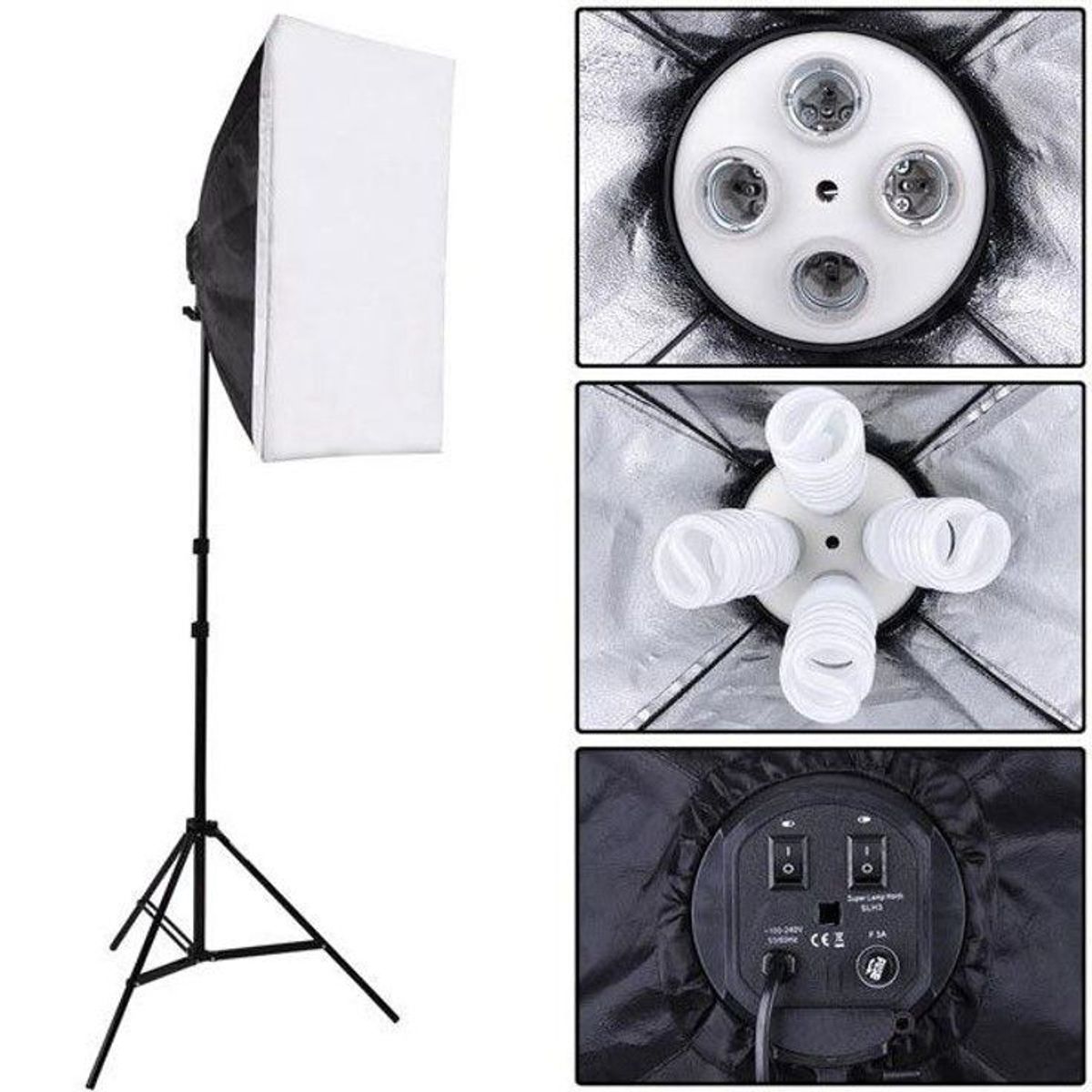 ILUV - Kit De Iluminación Softbox + Socket X 4 Bombillos + Tripode
