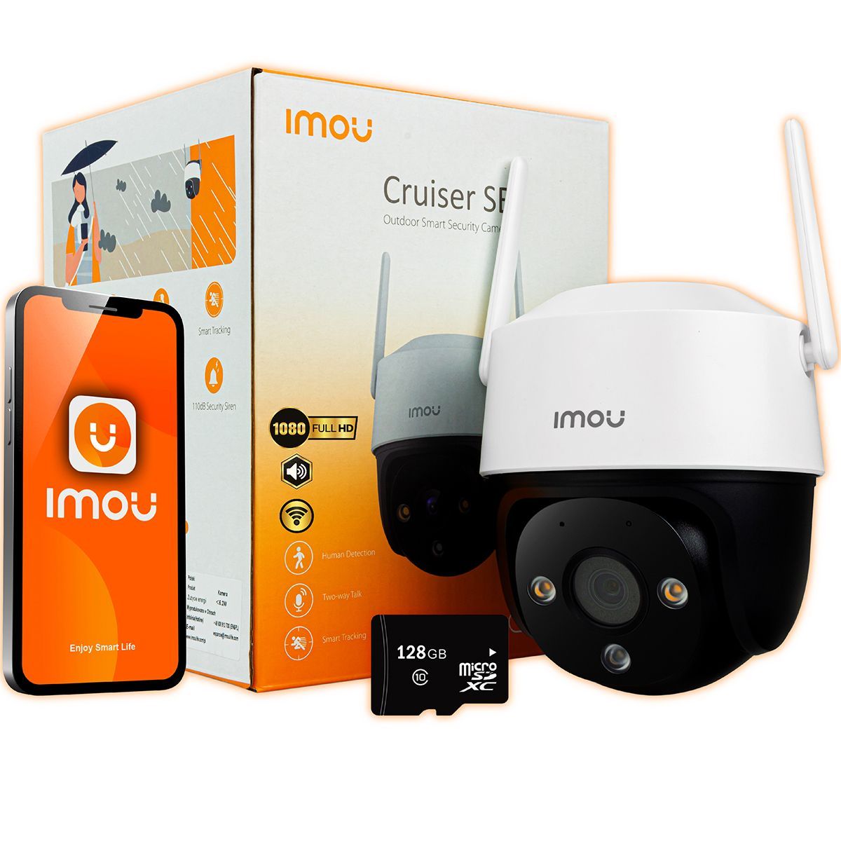 DAHUA - CÁMARA DE SEGURIDAD WIFI INTELIGENTE IMOU 2MP EXTERIOR LENTE MOVIL+MICRO SD128GB