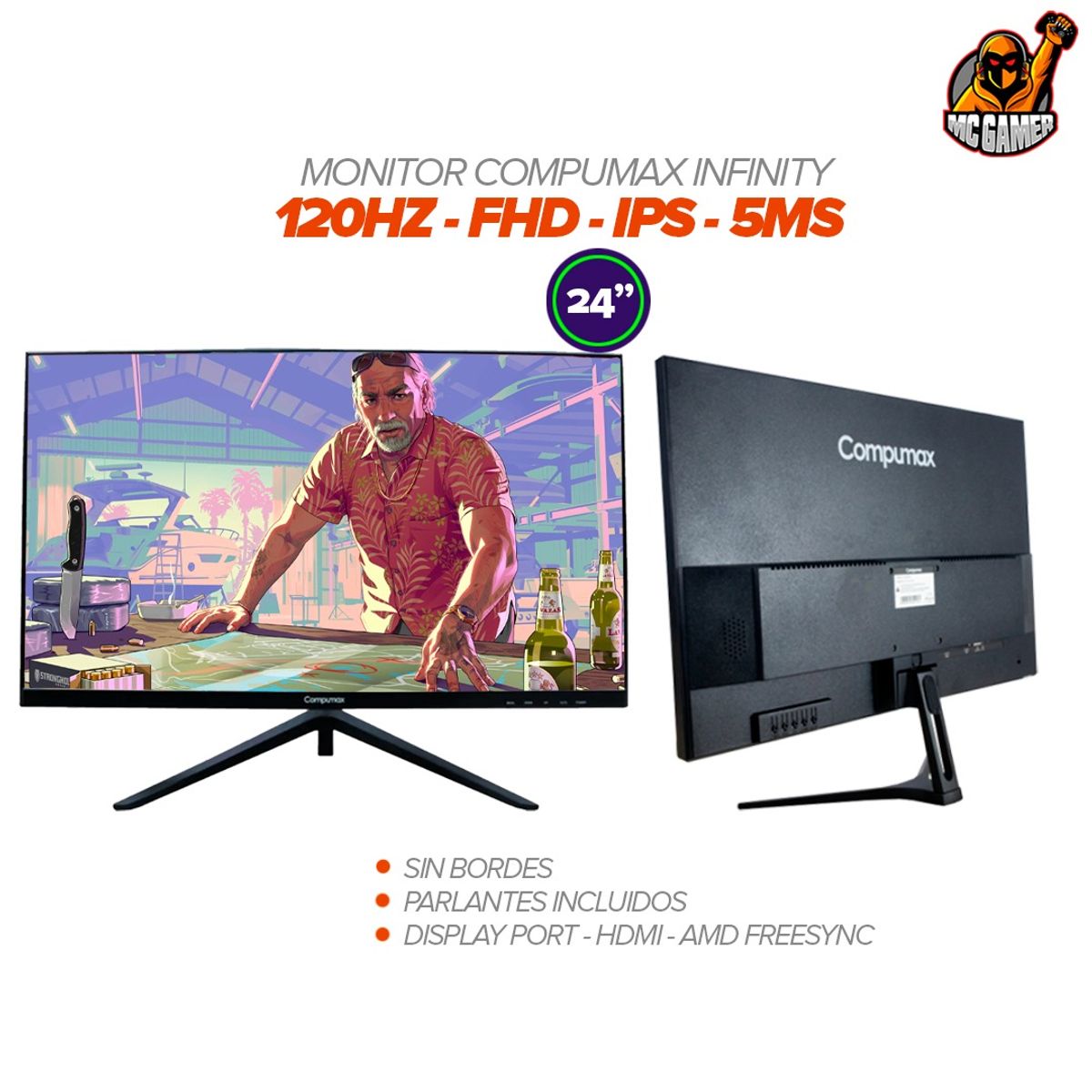 COMPUMAX - MONITOR GAMER COMPUMAX INFINITY 24 120HZ FHD IPS PARLANTES INCLUIDOS