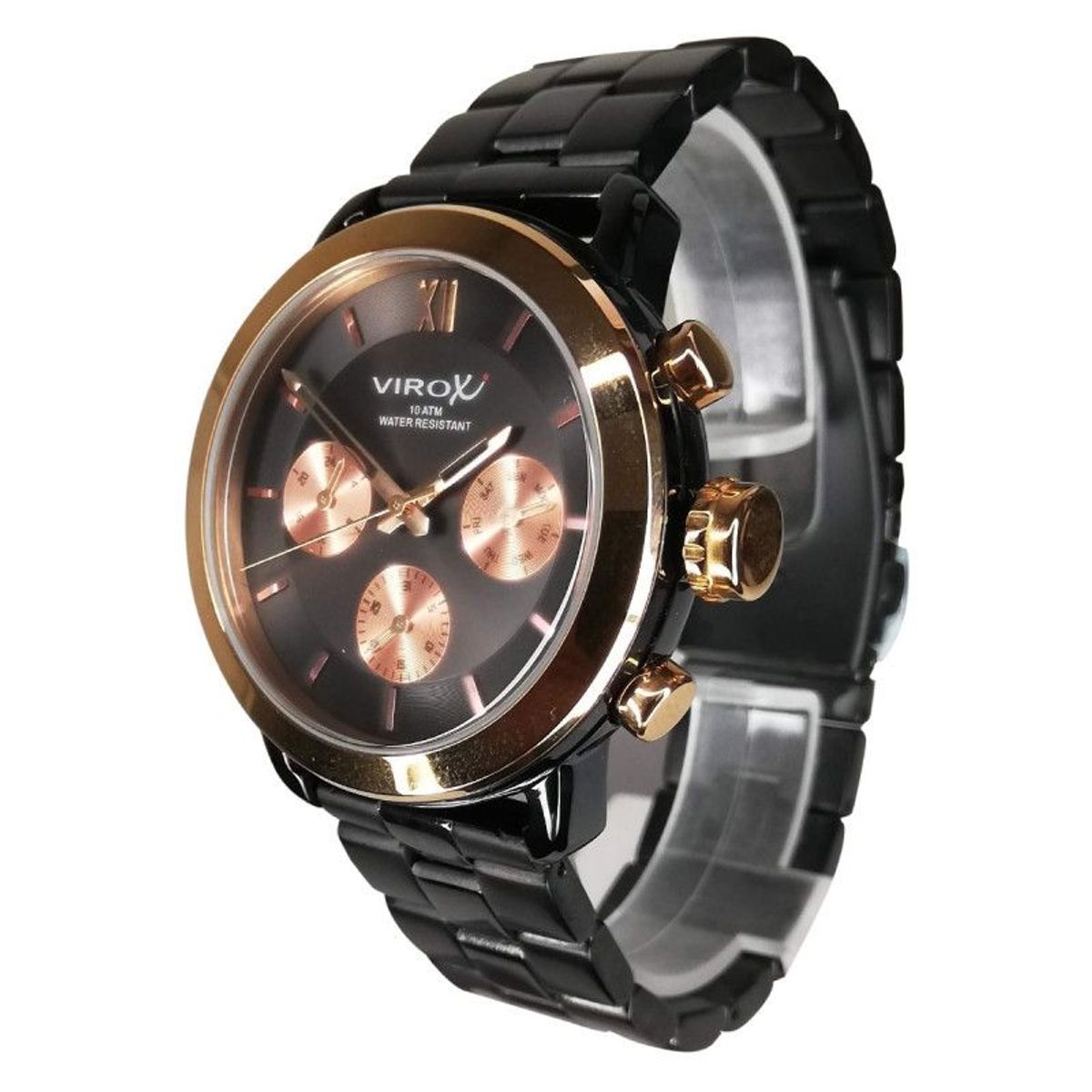VIROX - RELOJ VIROX MULTIFUNCIONAL DE HOMBRE NEGRO BISEL ORO ROSA_.