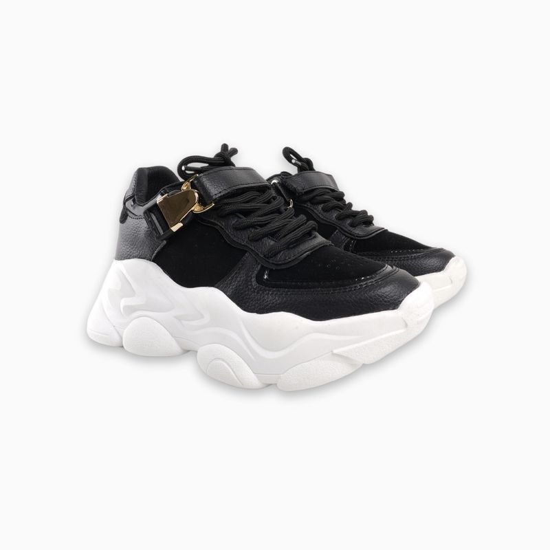 CALZADO ADRENALINA - Tenis negros con hebilla dorada cambridge