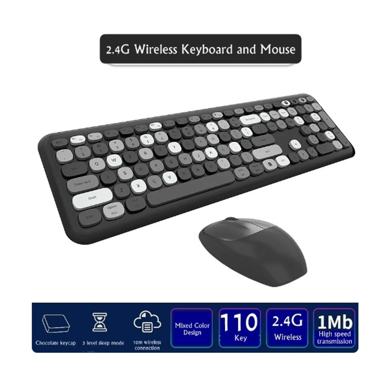 GENERICO - Combo Teclado  Mouse Multicolores Teclas Silenciosas Moffi