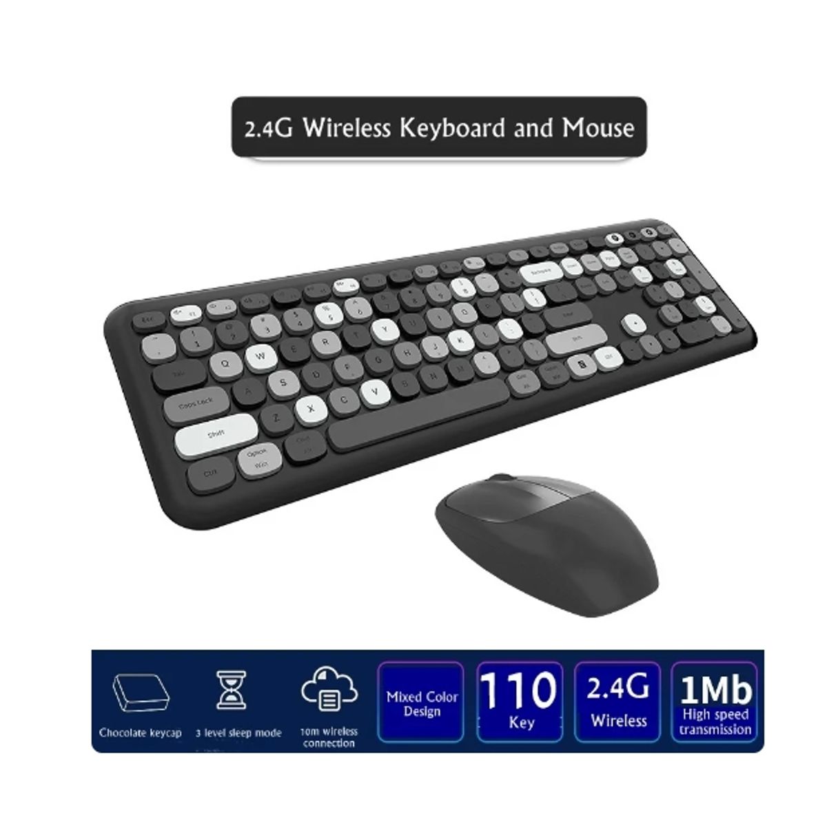 GENERICO - Combo Teclado  Mouse Multicolores Teclas Silenciosas Moffi