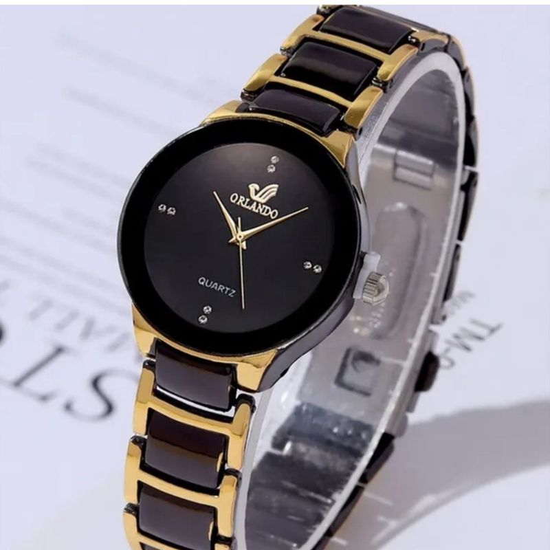 GENERICO - HERMOSO RELOJ CUARZO NEGRO PULCERA DE ACERO