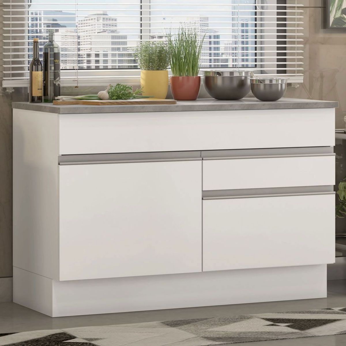 MADESA - Mueble de Cocina Bajo Glamy 1.20 m 1 Puerta 2 Cajones con Encimera Blanco