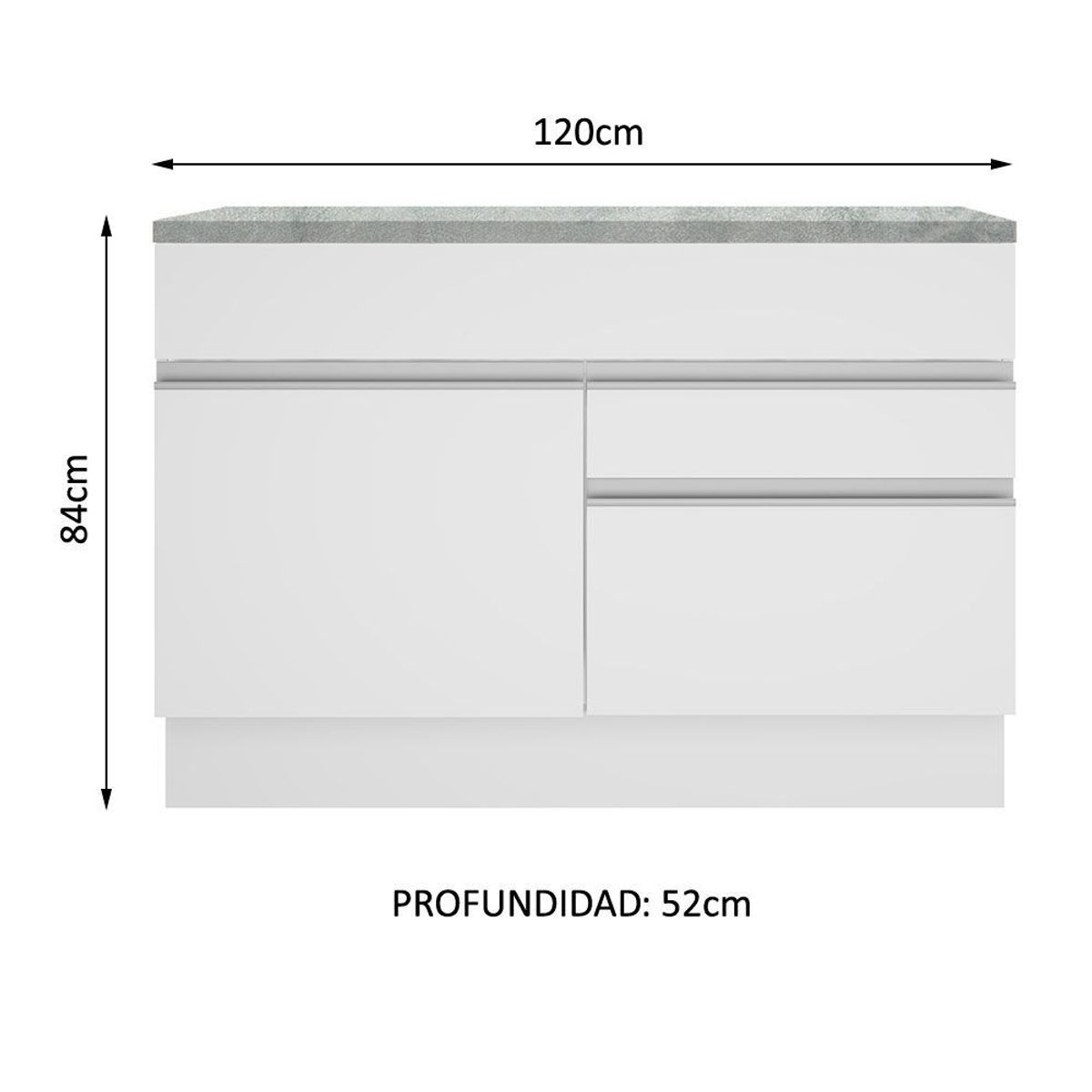 MADESA - Mueble de Cocina Bajo Glamy 1.20 m 1 Puerta 2 Cajones con Encimera Blanco